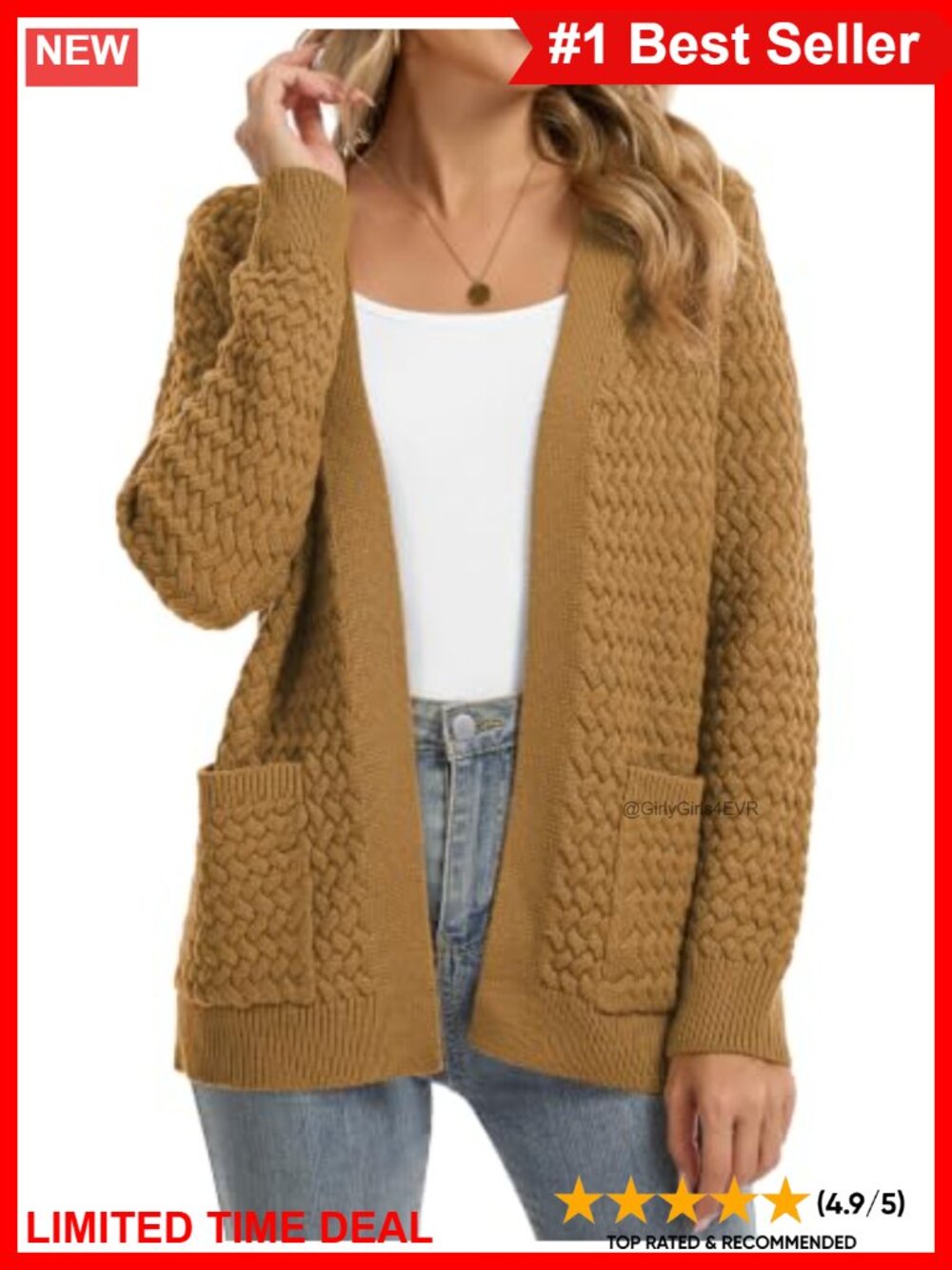 Cable Knit Open Front Cardigan Long Sleeve Chunky Sweater Coat Pockets